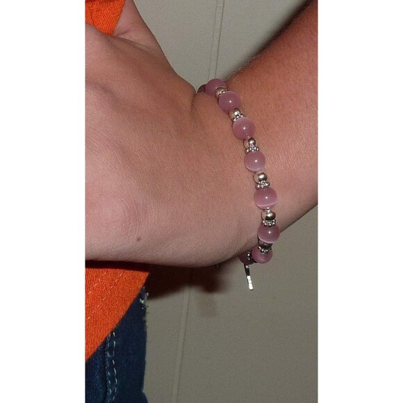 Supports the Fight Against Cancer - Beaded Pink Bracelet with Extender - 7 3/4" - Picture 3 of 6